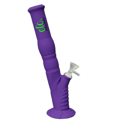 Kashmir420 Medium Hand Pipe, 13.75-inch silicone with 14mm glass downstem and suction base, in purple.