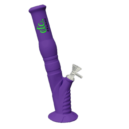 Kashmir420 Medium Hand Pipe, 13.75-inch silicone with 14mm glass downstem and suction base, in purple.