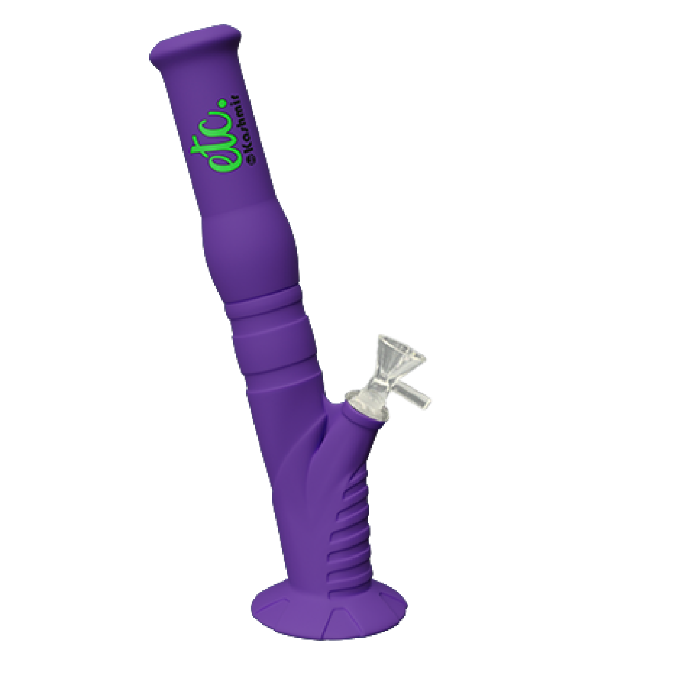 Kashmir420 Medium Hand Pipe, 13.75-inch silicone with 14mm glass downstem and suction base, in purple.
