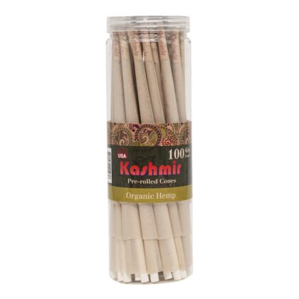 Organic Hemp King Size Cones – 100 Pre Rolled Cones per Jar, By Kashmir Rolling Paper