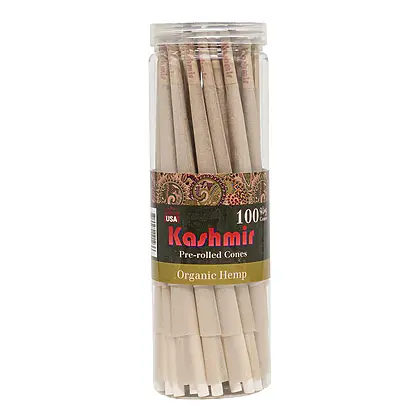 Organic Hemp King Size Cones – 100 Pre Rolled Cones per Jar, By Kashmir Rolling Paper