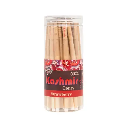 Jar of fifty 1 1/4-size strawberry-flavored pre-rolled smoking cones (Pre Rolled Cones) ready to fill and enjoy