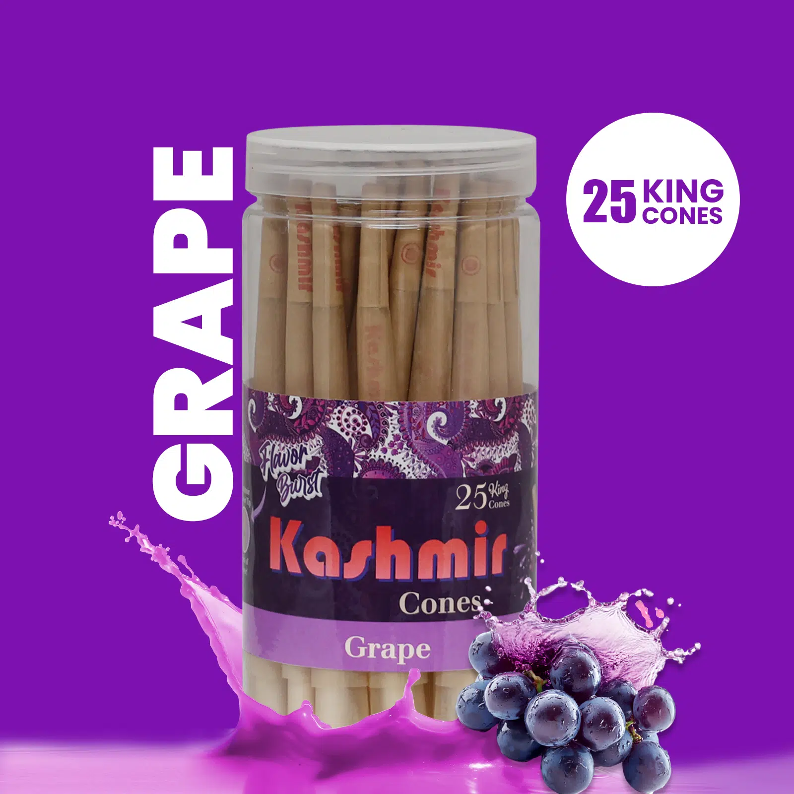 Kashmir Pre-Rolled Grape Flavored King Cones: 25CT