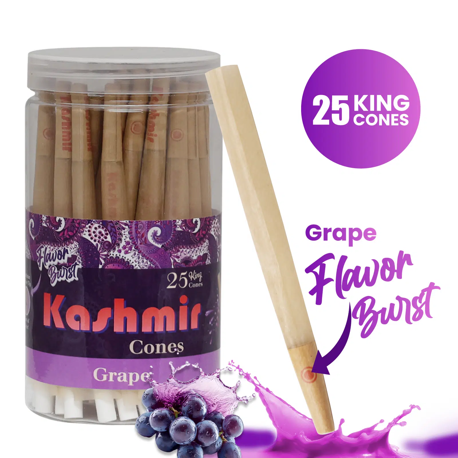 Kashmir Pre-Rolled Grape Flavored King Cones: 25CT - Image 2