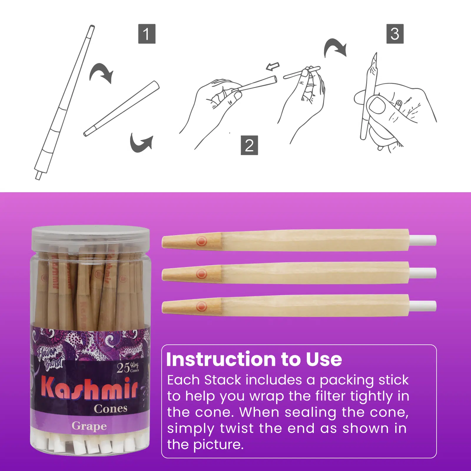 Kashmir Pre-Rolled Grape Flavored King Cones: 25CT - Image 3