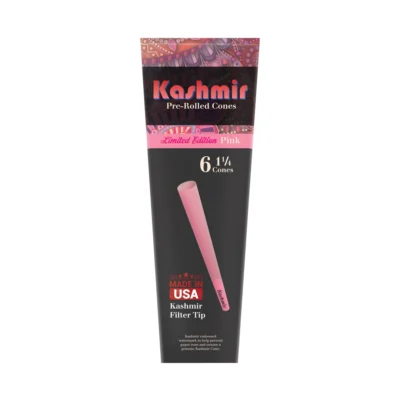 - Six pink pre-rolled Kashmir cones, 79 mm length, 6 cones per pack in eco-friendly packaging