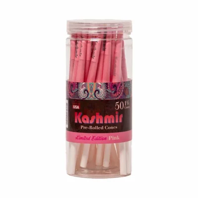 Kashmir Pink Pre Rolled Cones Jar - 1 1/4 (79mm) and King (109mm) Size available in 50ct, 100ct, and 200ct count