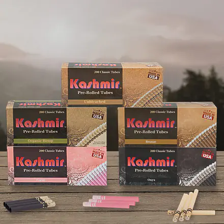 Buy Kashmir premium cigarette tubes—they're available in popular, high-demand options like organic hemp, unbleached, and colored varieties. These durable and chemical free tubes perfectly work with almost every cigarette injector machine to fill your favorite legal herbs and tobacco.