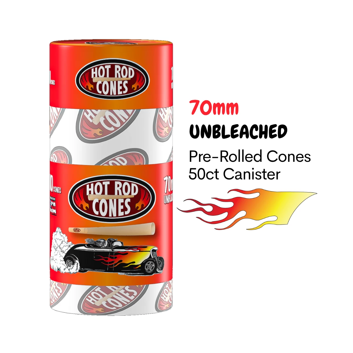 Hot Rod 70mm Unbleached Cones Canister (50ct & 100ct)