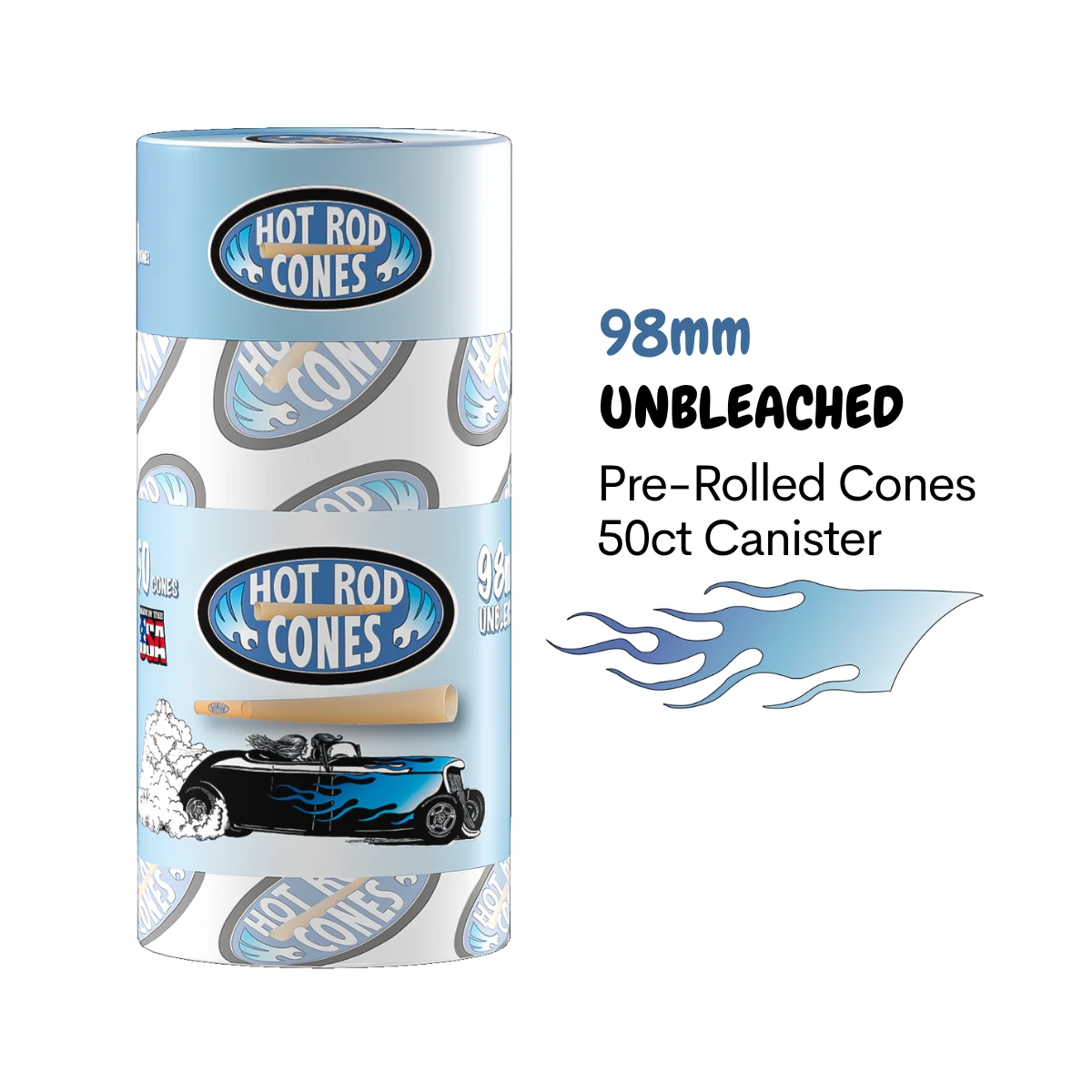 Hot Rod 98mm Unbleached Cones Canister (50ct & 100ct)